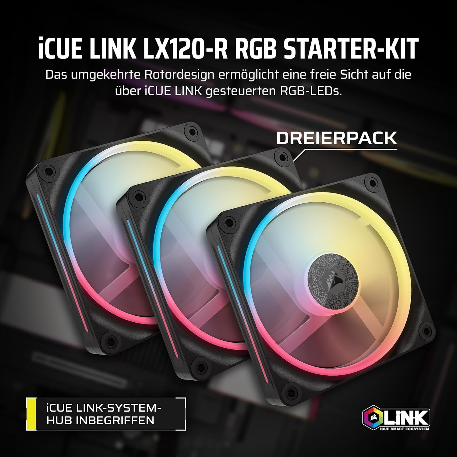 corsair-icue-link-lx120-r-rgb-120-mm-pwm-umkehrl-fter-3er-kit-reverse-rotor-dual image 2