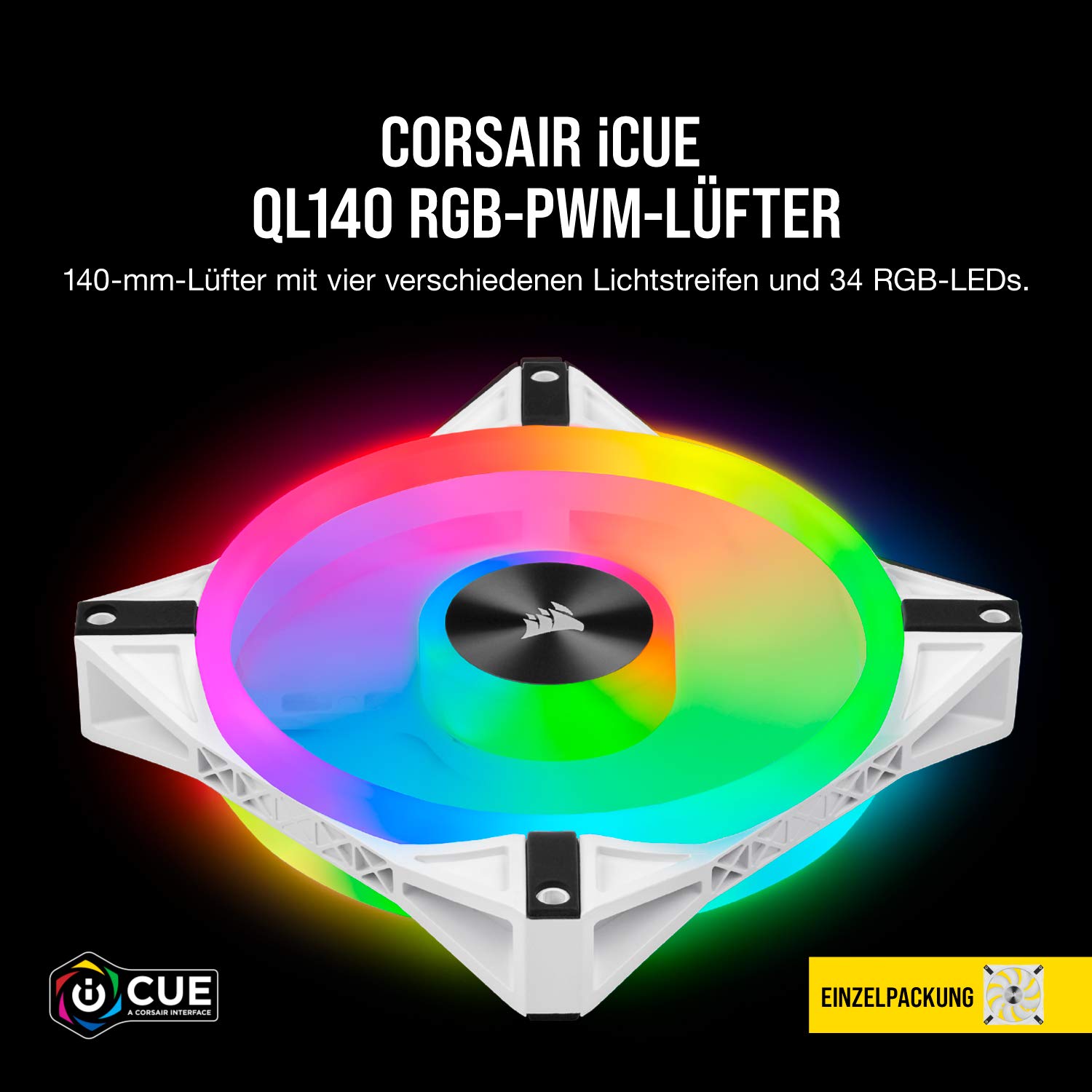 corsair-icue-ql140-rgb-140-mm-pwm-l-fter-wei-34-einzeln-ansteuerbare-rgb-leds-bi image 3