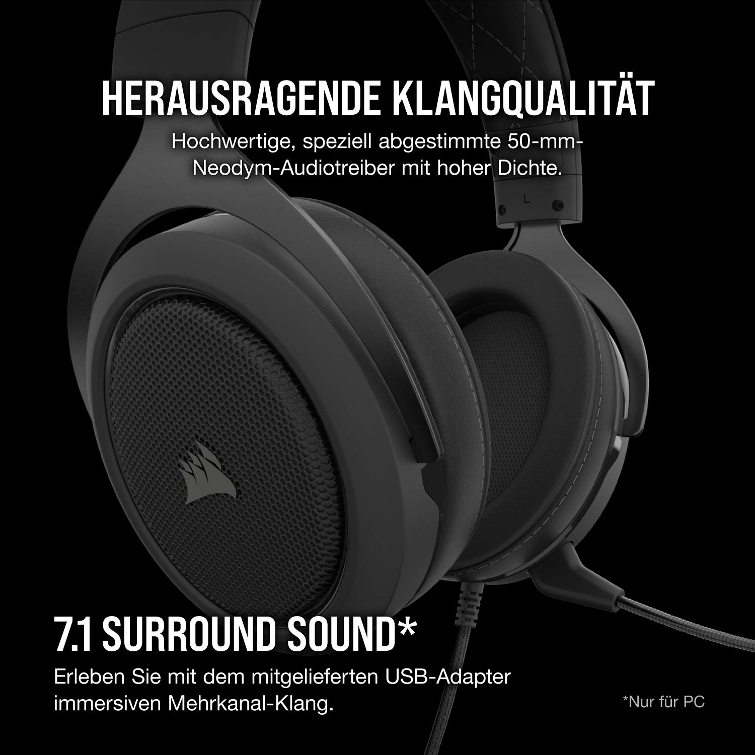 corsair-hs60-pro-surround-gaming-headset-carbon-7-1-surround-sound-50-mm-neodym- image 3