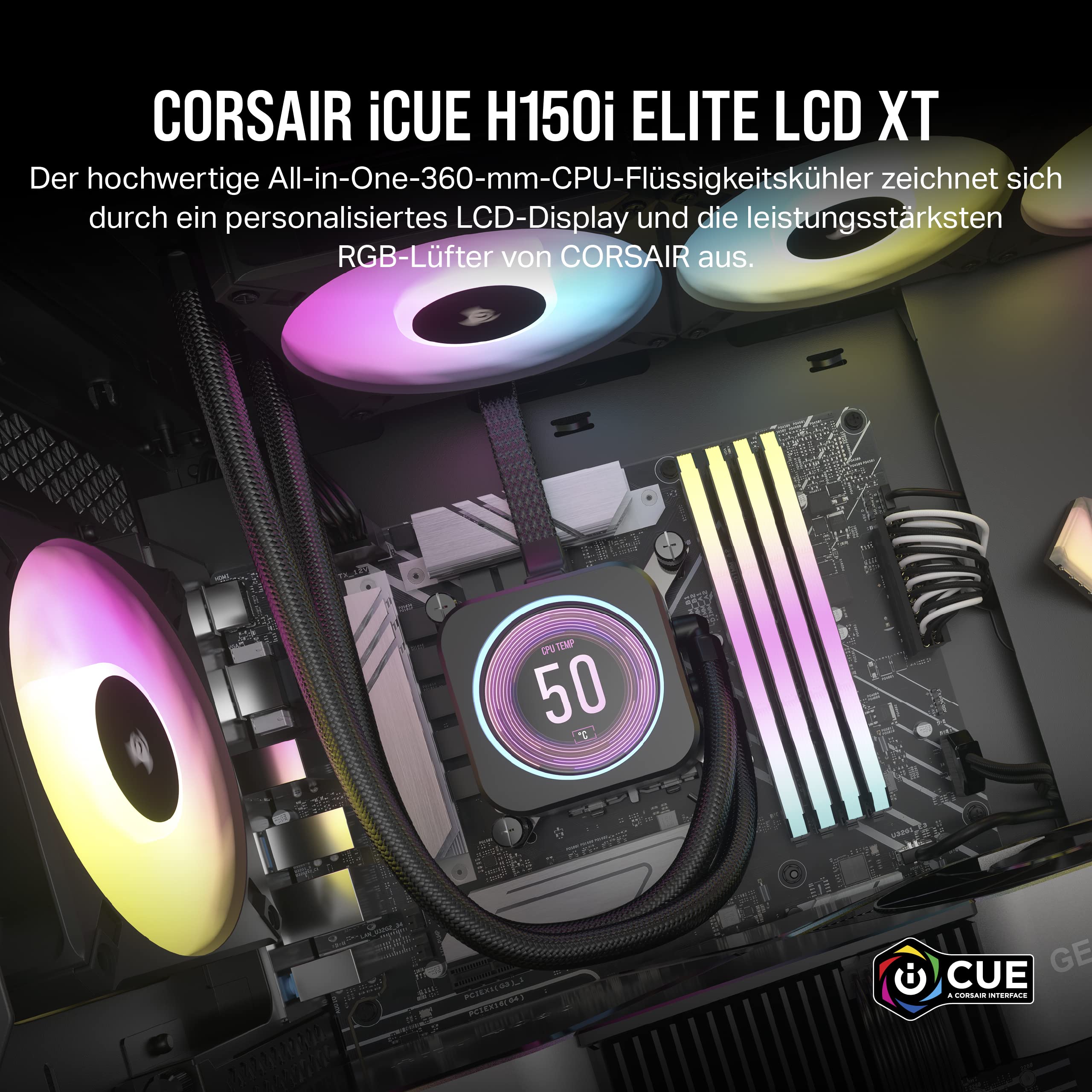corsair-icue-h150i-elite-lcd-xt-fl-ssig-cpu-k-hler-360mm-aio-2-1-ips-lcd-3x-af12 image 2