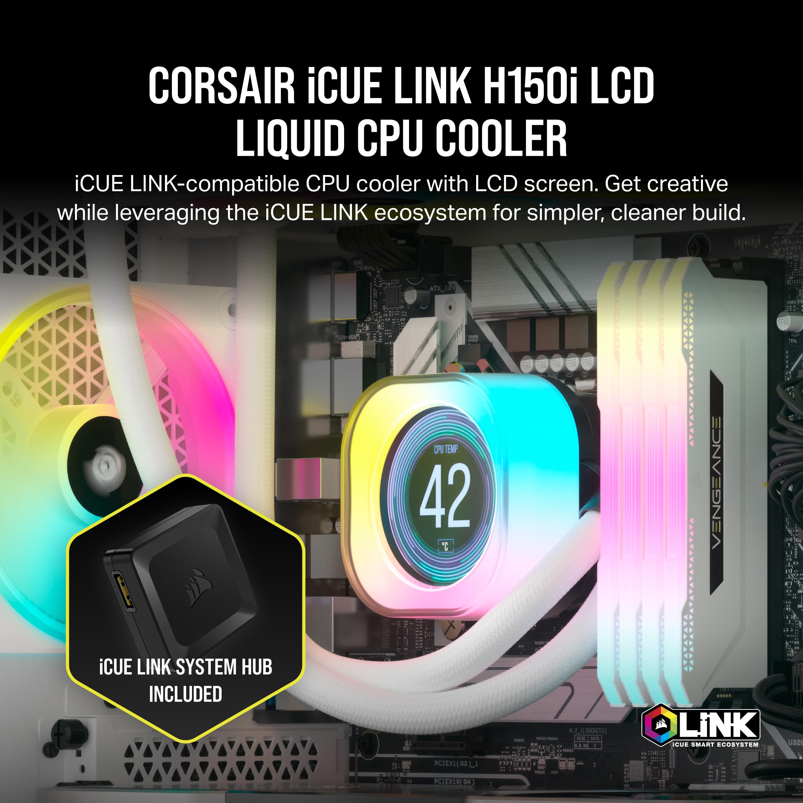 corsair-icue-link-h150i-lcd-360mm-aio-fl-ssig-cpu-k-hler-qx120-rgb-2-1-ips-lcd-w image 2